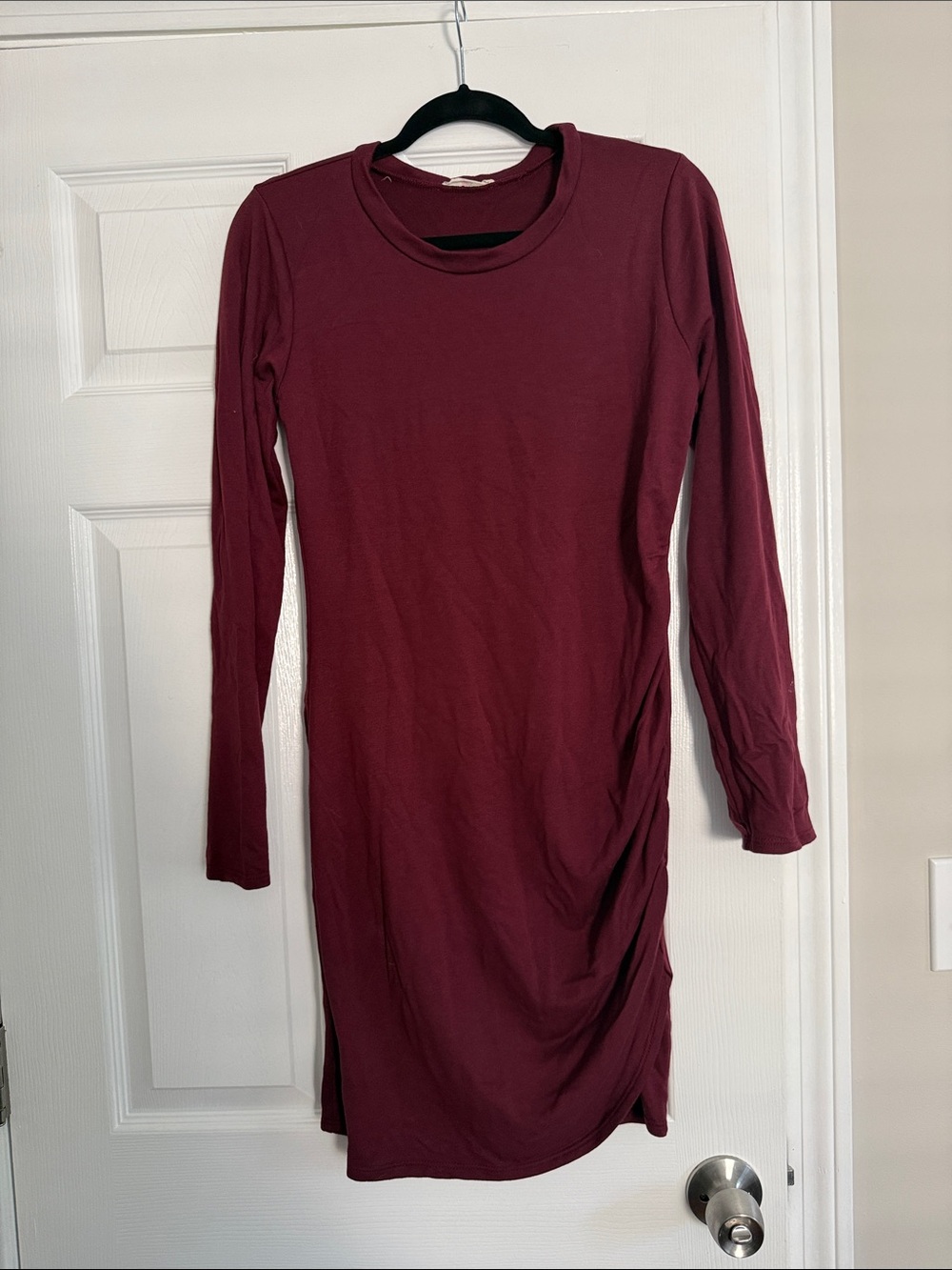 Maternity Long-Sleeve Burgundy Bodycon Midi Dress